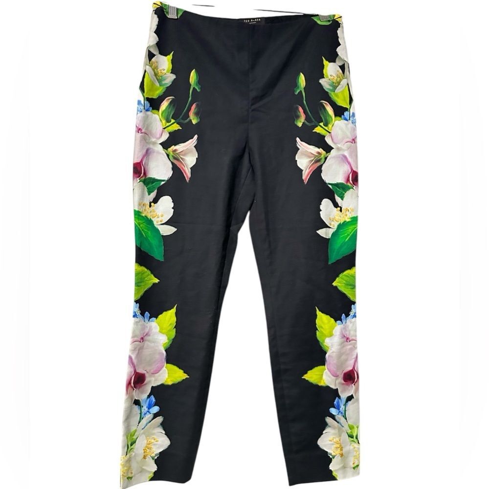 Ted Baker Black Floral Side Zip Galla Trouser. Size 1